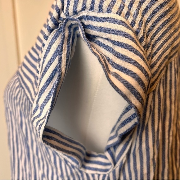 Nine West Jeans Stripe Top Shirt Cap Sleeve Blue White Size Small Lace Up Front - Picture 5 of 9